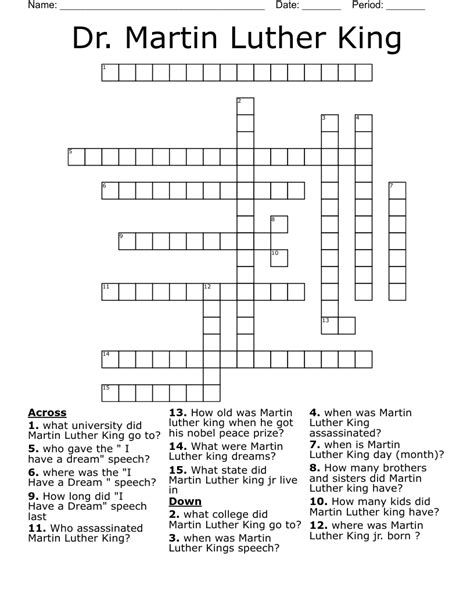 dr martin luther king jr crossword puzzle answers